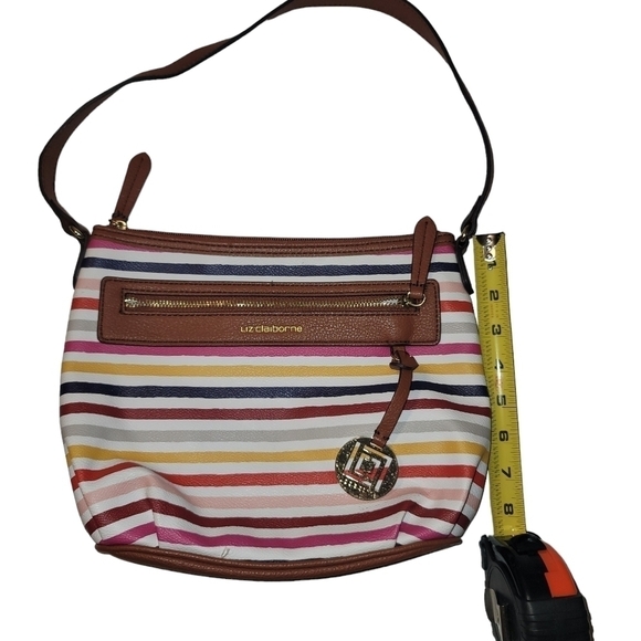 Liz Claiborne Stripe Leather Shoulder Bag Y2k - Picture 1 of 7